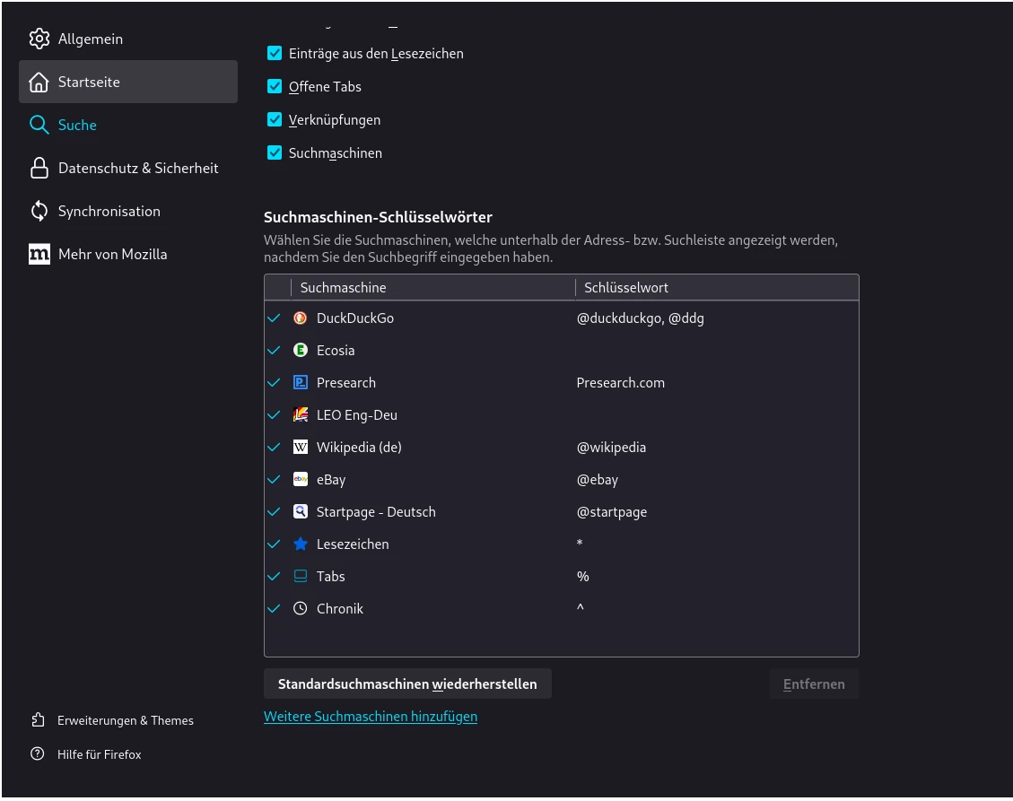 Liste der Eingetragenen Suchmaschinen