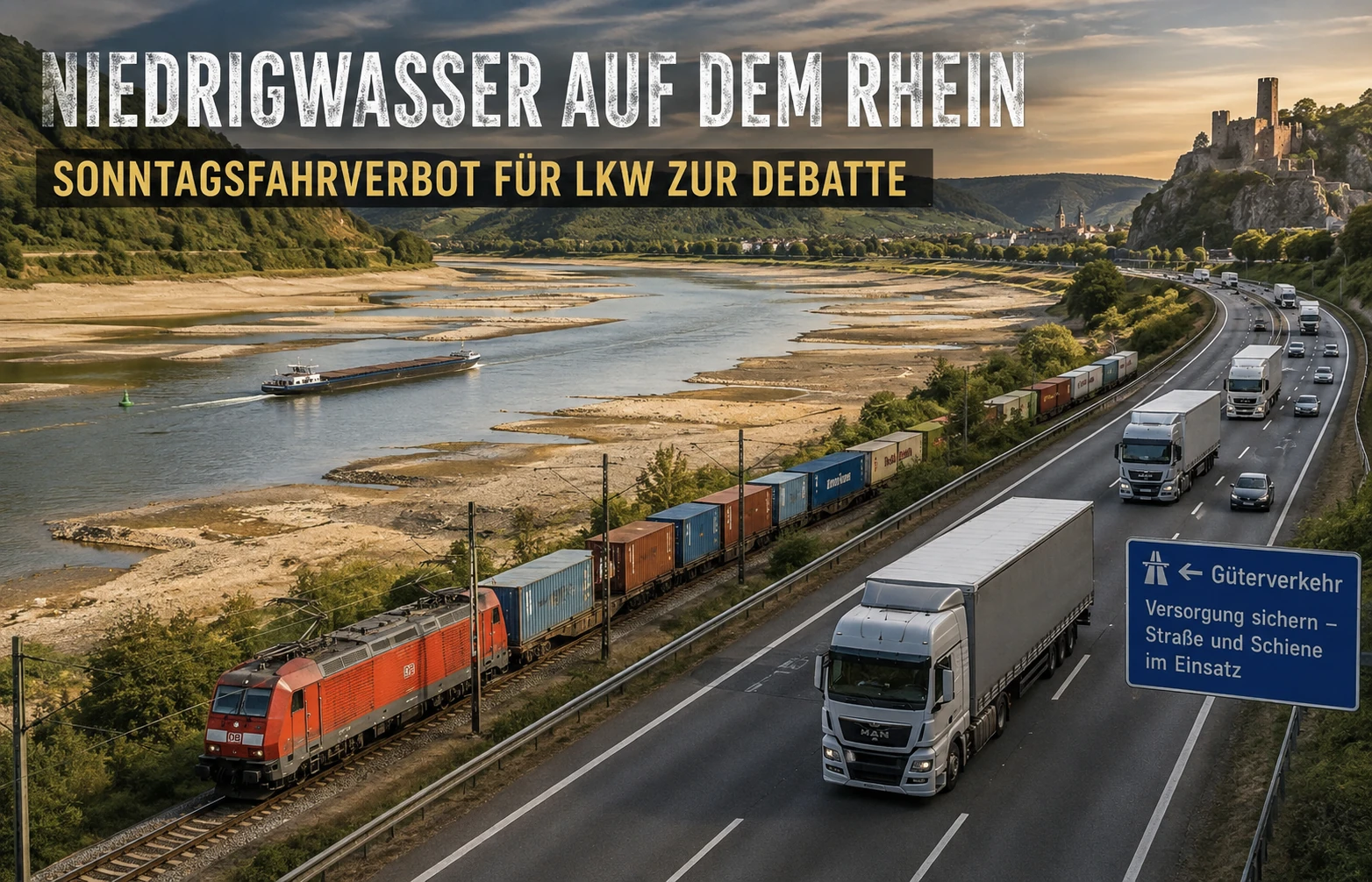 Niedrigwasser auf dem Rhein: Warum das Sonntagsfahrverbot für Lkw erneut zur Debatte steht