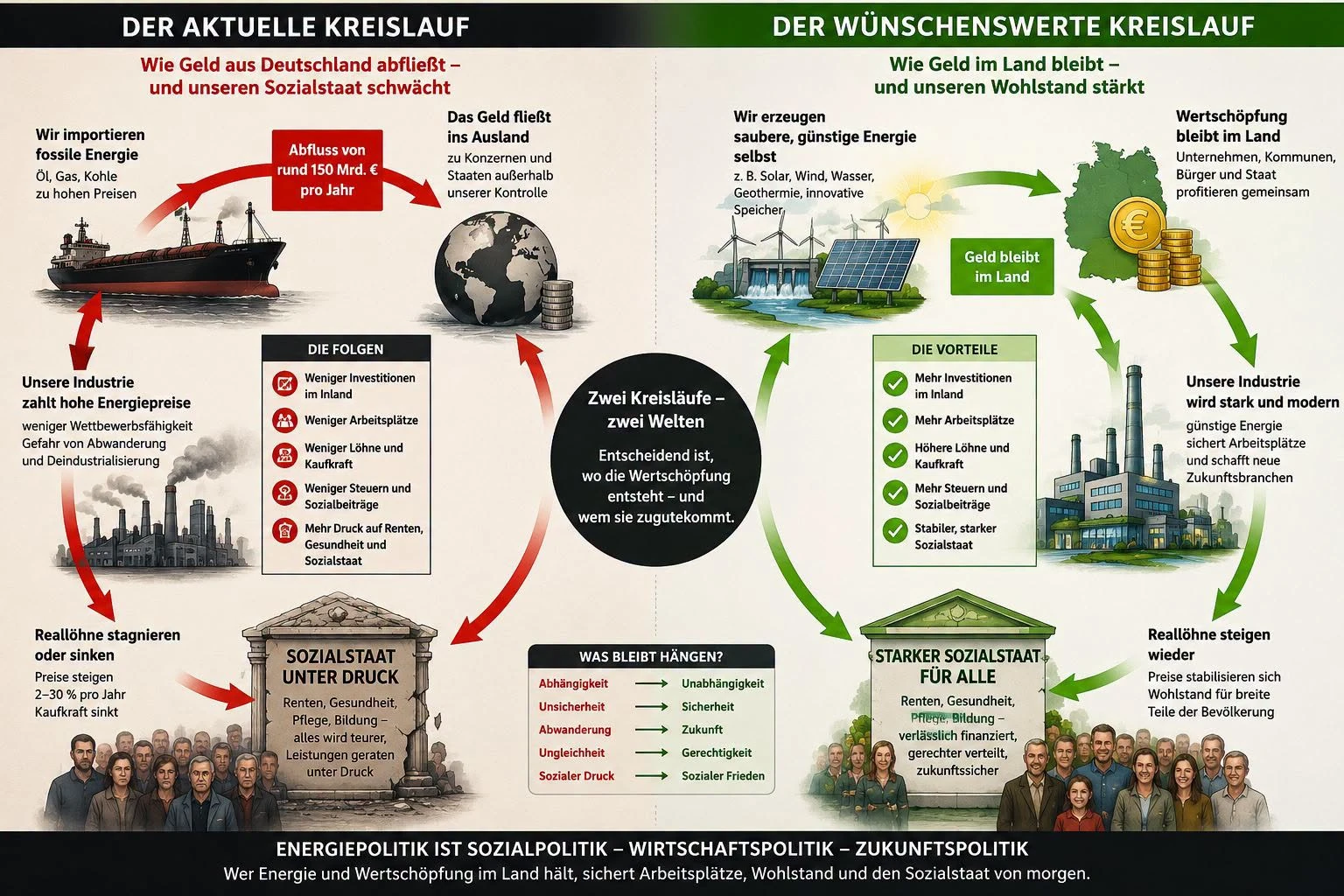 Renten, Reallöhne, Energiepolitik und Wirtschaftswachstum: Warum alles zusammenhängt