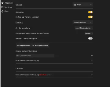 LibreRedirect Einstellungen
