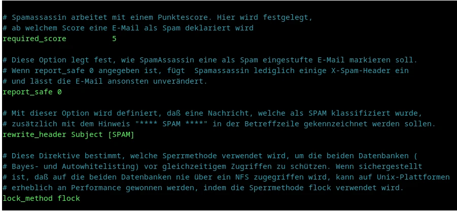 Grundeinstellung von Spamassassin
